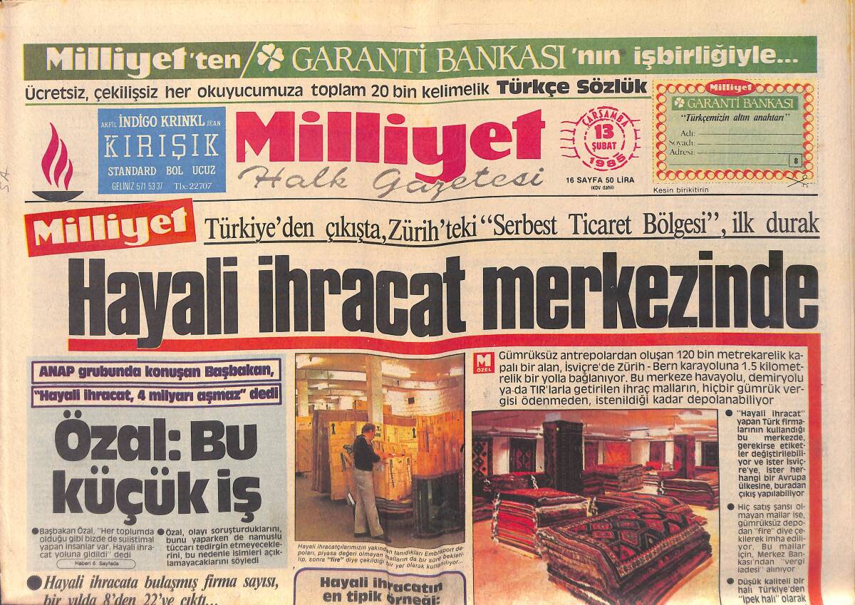 Milliyet Gazetesi 13 Şubat 1985 - Muhammed Ali Dolandırıcılık İddiası İle Aranıyor - İnönü Yine Özal'ın İstifasını İstedi GZ155880 - 1