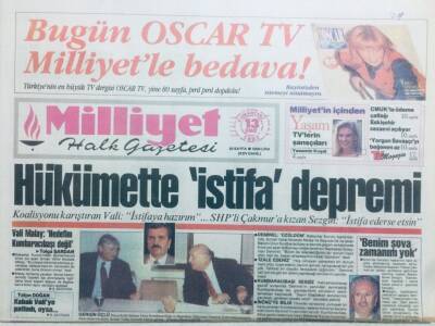 Milliyet Gazetesi 13 Şubat 1993 - Hükümette İstifa Depremi GZ41805 - 1