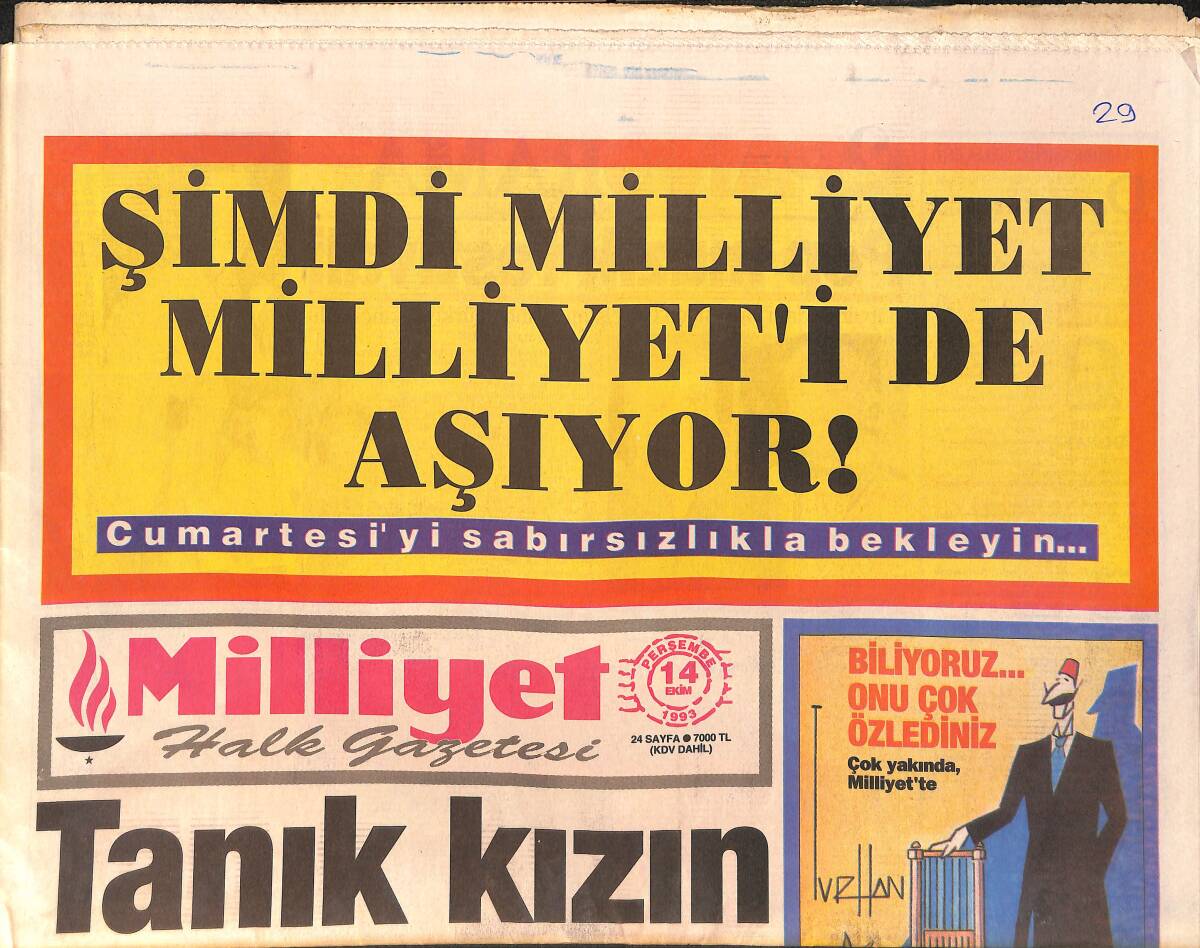 Milliyet Gazetesi 14 Ekim 1993 - Florya'da Kavga - Çiller ABD'de GZ2937 - 1