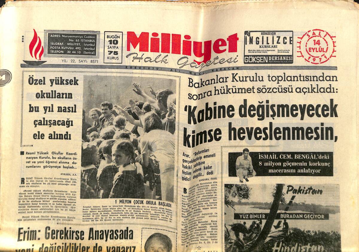 Milliyet Gazetesi 14 Eylül 1971 - Avrupa Kupalarında İlk Tur Fenerbahçe-Frençvaroş - Finikeliler Kardeşini Görünce Barnard Geldi Sandı GZ140275 - 1