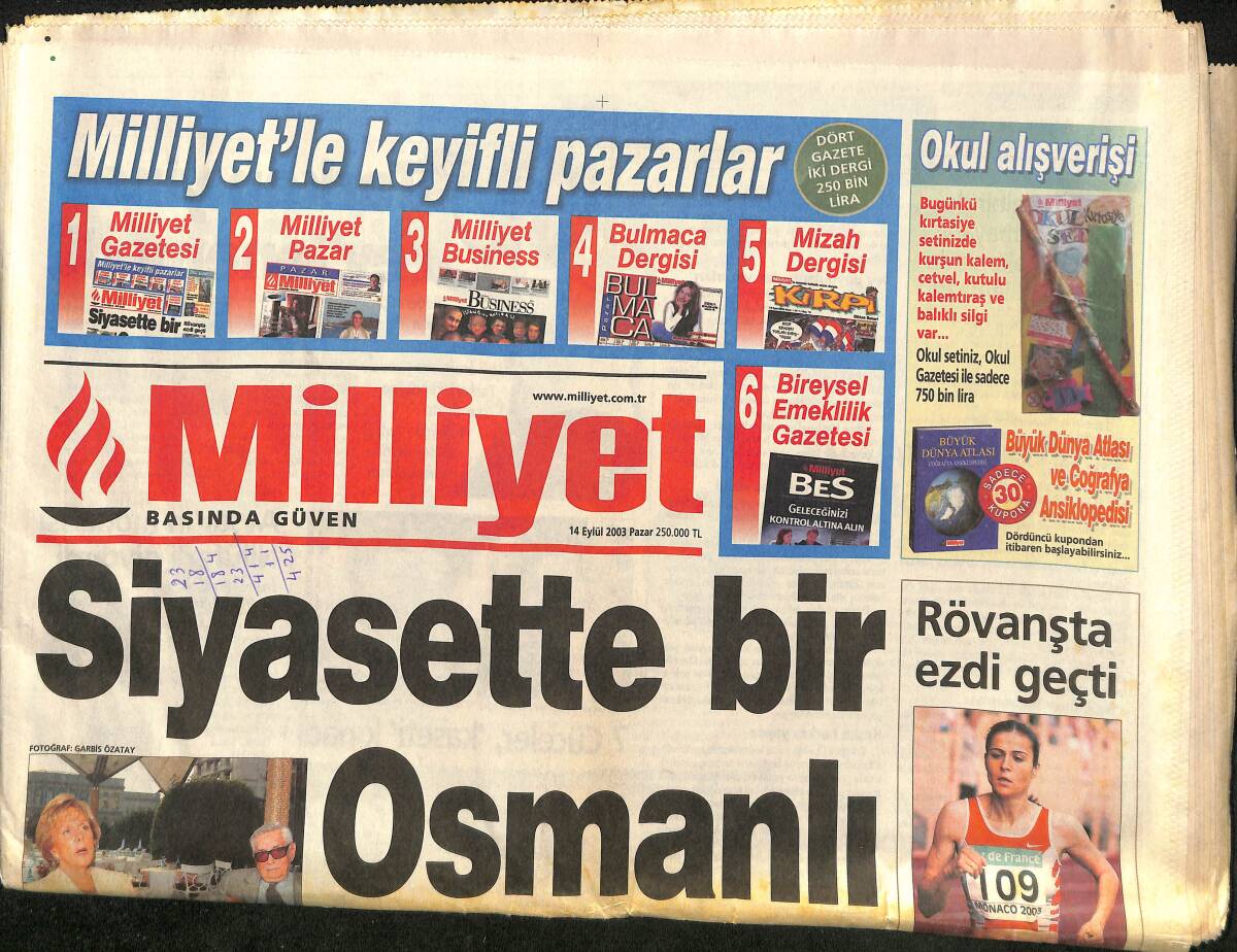 Milliyet Gazetesi 14 Eylül 2003 - Tarkan Bu Evi Alamadı - Siyasette Bir Osmanlı GZ157308 - 1