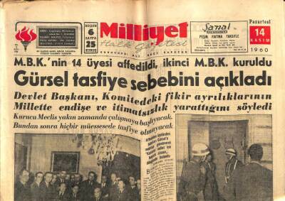 Milliyet Gazetesi 14 Kasım 1960 - MBKnın 14 Üyesi Affedildi İkinci MBK Kuruldu GZ59811 - 1