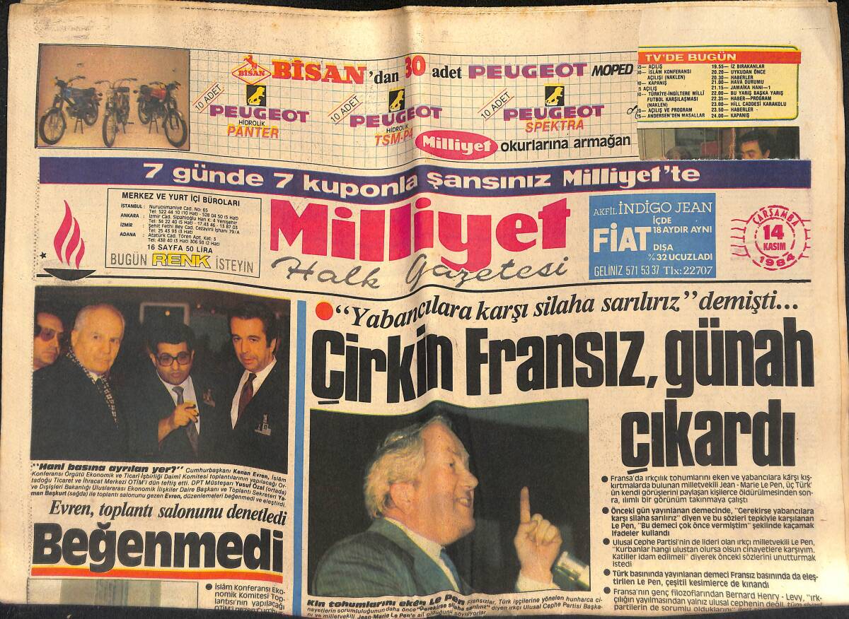 Milliyet Gazetesi 14 Kasım 1984 - Çirkin Fransız, Günah Çıkardı - Türkiye - İngiltere Karşı Karşıya GZ132769 - 1