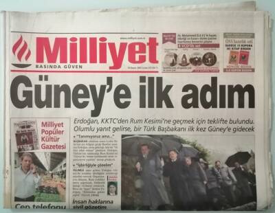 Milliyet Gazetesi 14 Kasım 2003 Güney Kıbrısa Tarihi Randevu -GZ37324 - 1