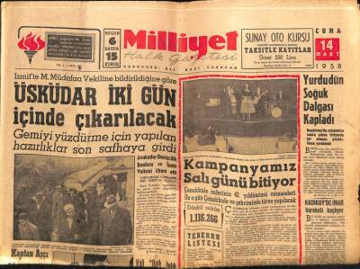 Milliyet Gazetesi 14 Mart 1958 - Sulara Gömülen Üsküdar İki Gün İçinde Çıkarılacak GZ59619 - 1
