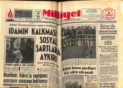 Milliyet Gazetesi 14 Mart 1972 - İdamın Kalkması Sosyal Şartlara Aykırı GZ59828 - 2