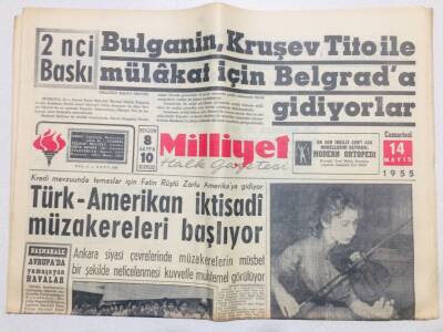 Milliyet Gazetesi 14 Mayıs 1955 - Bulganin Kruşev Tito İle Mülakat İçin Belgrada Gidiyorlar GZ53755 - 1