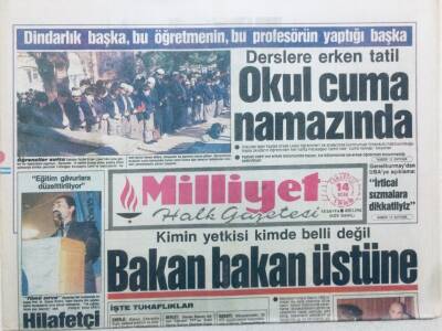 Milliyet Gazetesi - 14 Ocak 1989 - Bakan Bakan Üstüne, Okul Cuma Namazında GZ46016 - 2