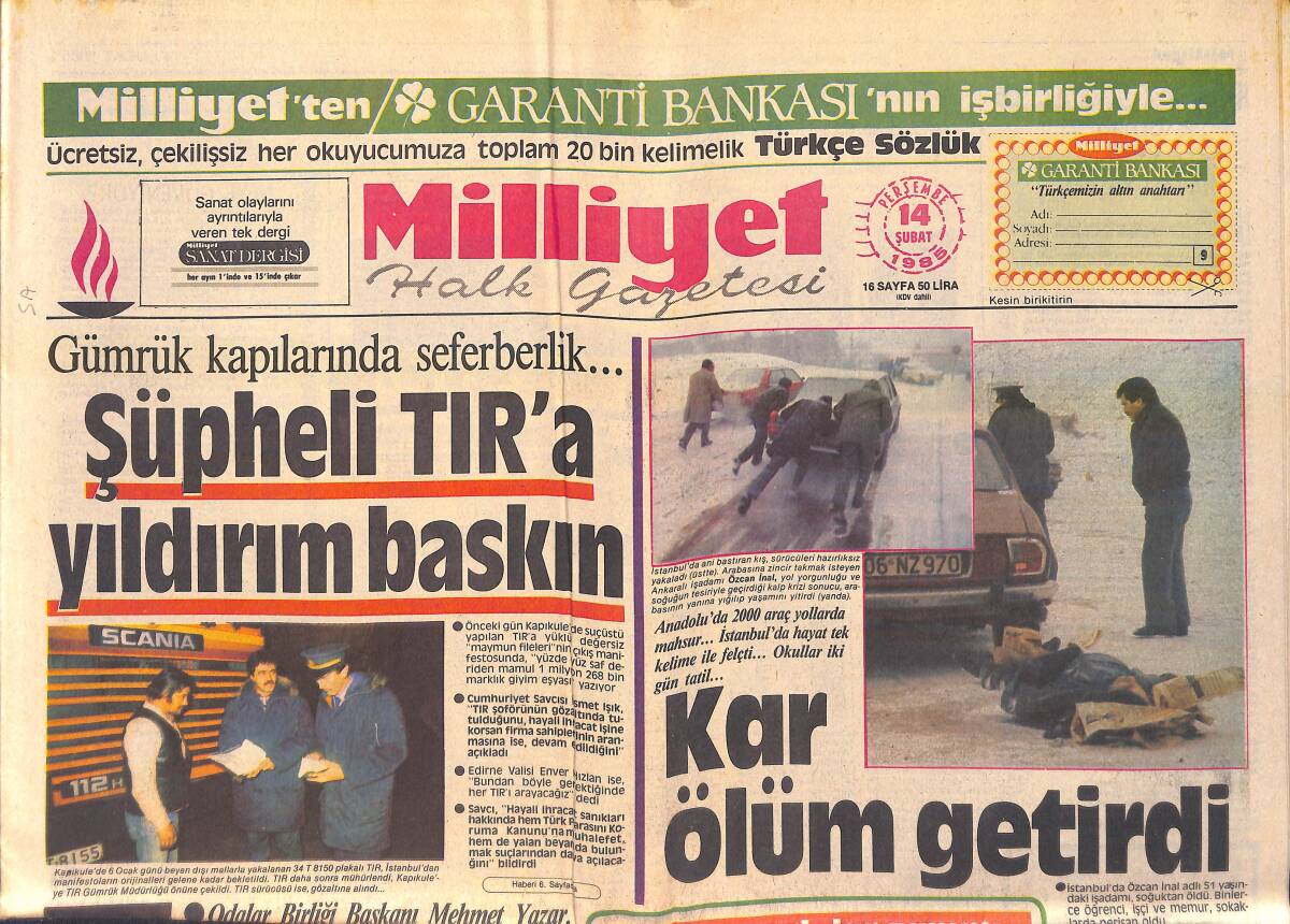 Milliyet Gazetesi 14 Şubat 1985 - Federasyon Kupasında Büyük Derbi - Trabzon Kupada Fırtına Gibi GZ155881 - 1
