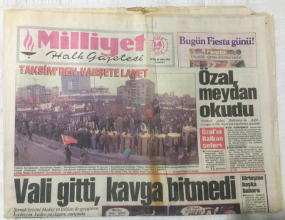 Milliyet Gazetesi 14 Şubat 1993 - Taksimden Vahşete Lanet - GZ17020 - 1