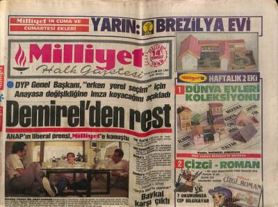Milliyet Gazetesi 14 Temmuz 1988 - Evrenden At Ve Kıbrıs Atağı GZ61652 - 1