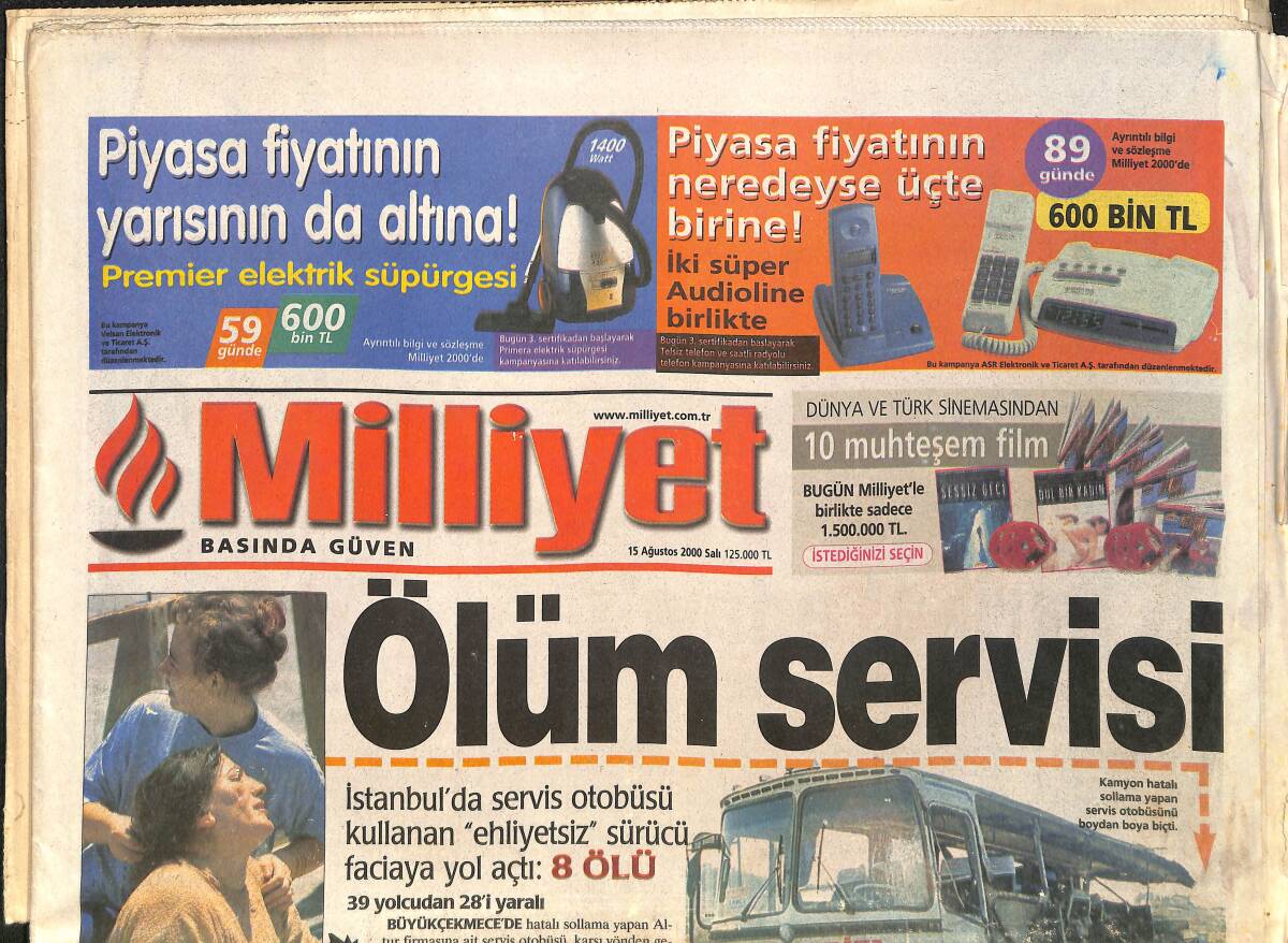 Milliyet Gazetesi 15 Ağustos 2000 - Dünya Yıldızı Okan Buruk - Bursa Vurgun Dairesi GZ3786 - 1