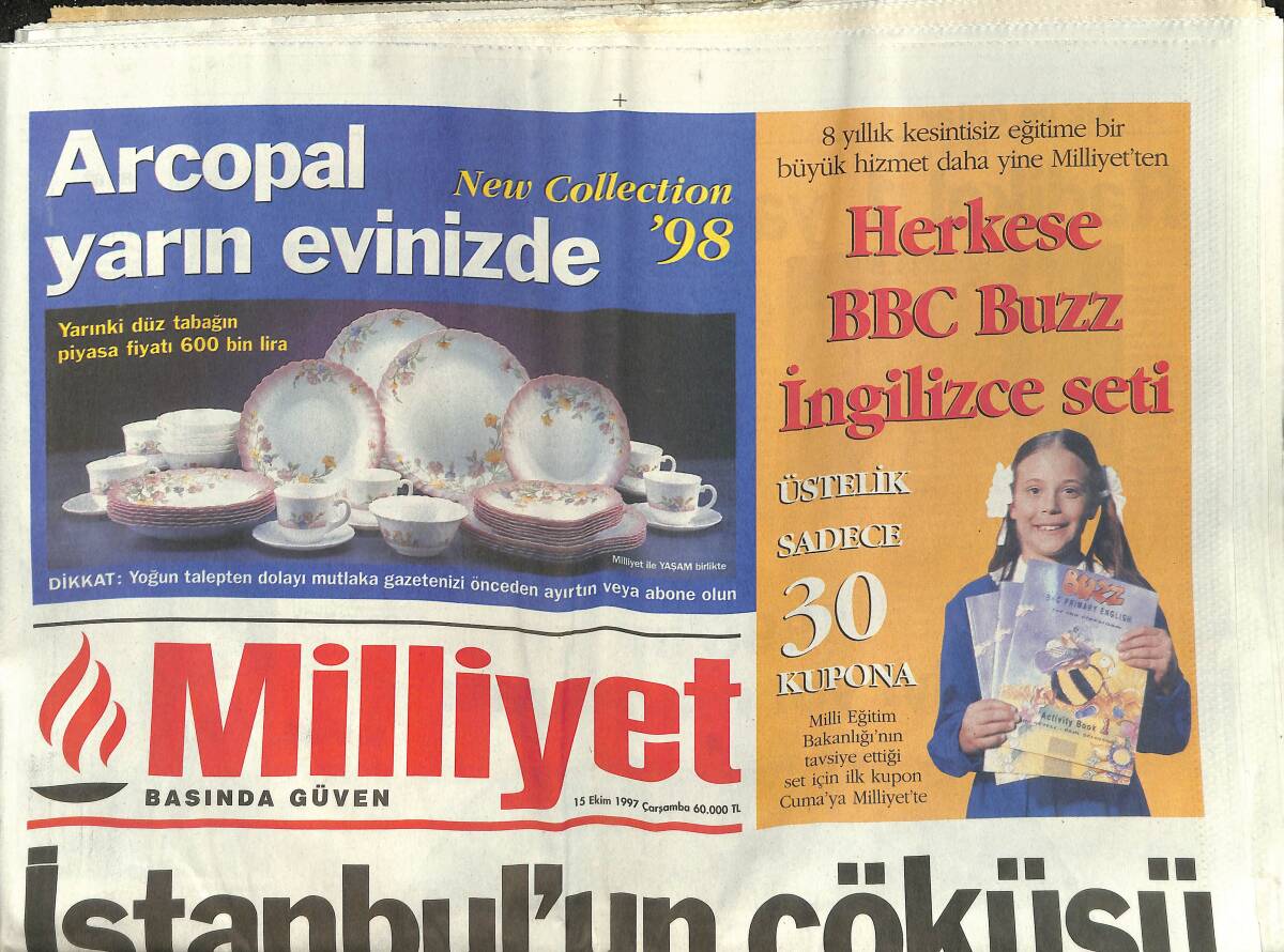 Milliyet Gazetesi 15 Ekim 1997 - İstanbul'un Çöküşü - 500 Milyarlık Fiyasko - CimBom Sıkıntılı GZ152883 - 1