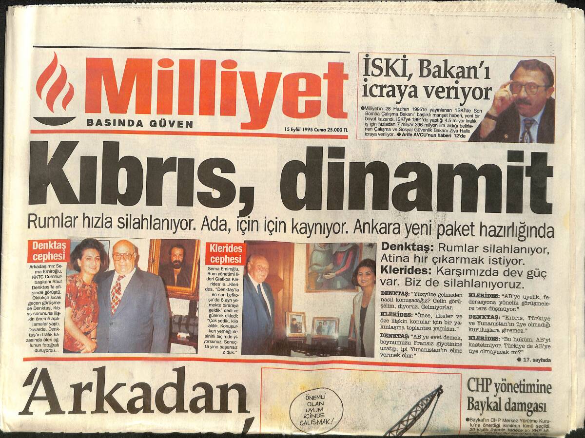 Milliyet Gazetesi 15 Eylül 1995 - Deniz Baykal'ın İlk Gafı - Alpay Ölümden Döndü GZ157275 - 1