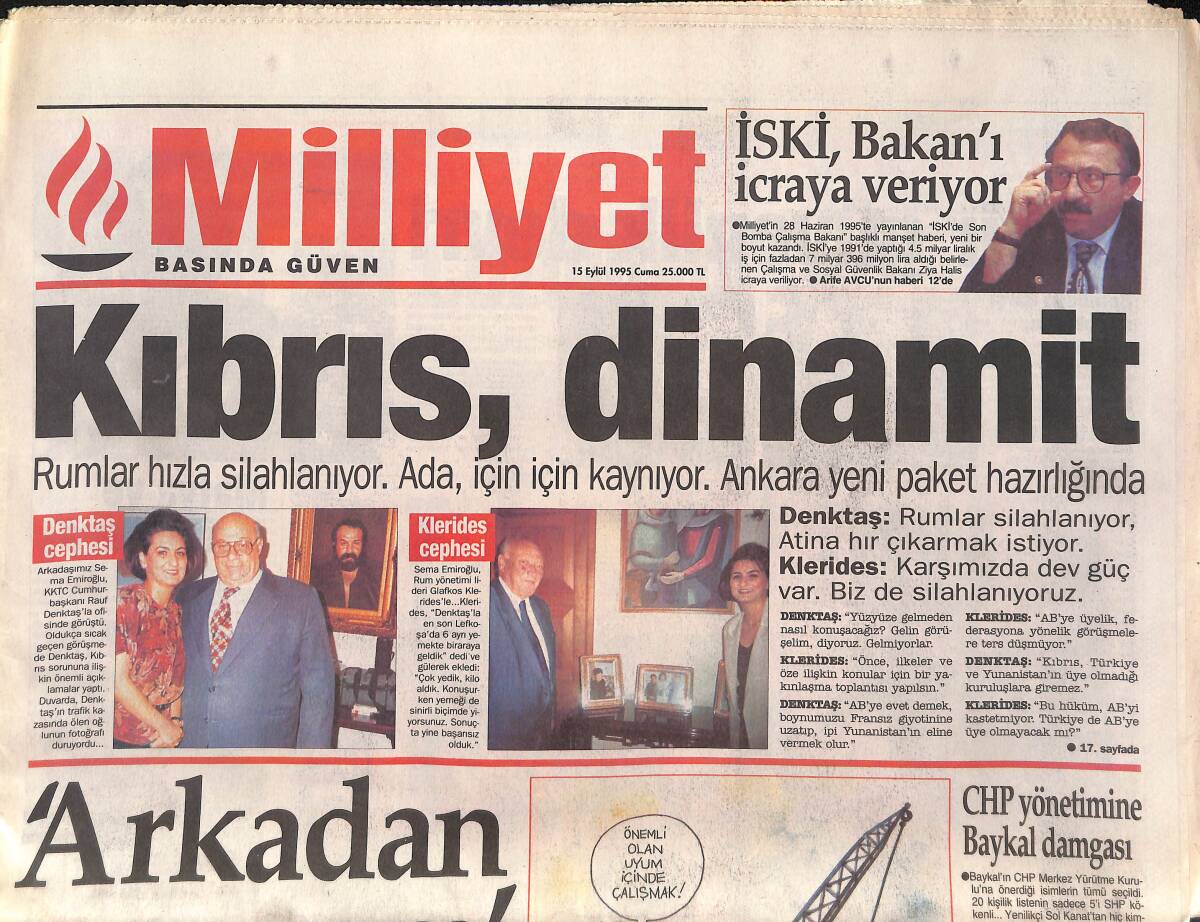 Milliyet Gazetesi 15 Eylül 1995 - Deniz Baykal'ın İlk Gafı - Parreira'ya Güvenoyu GZ132629 - 1