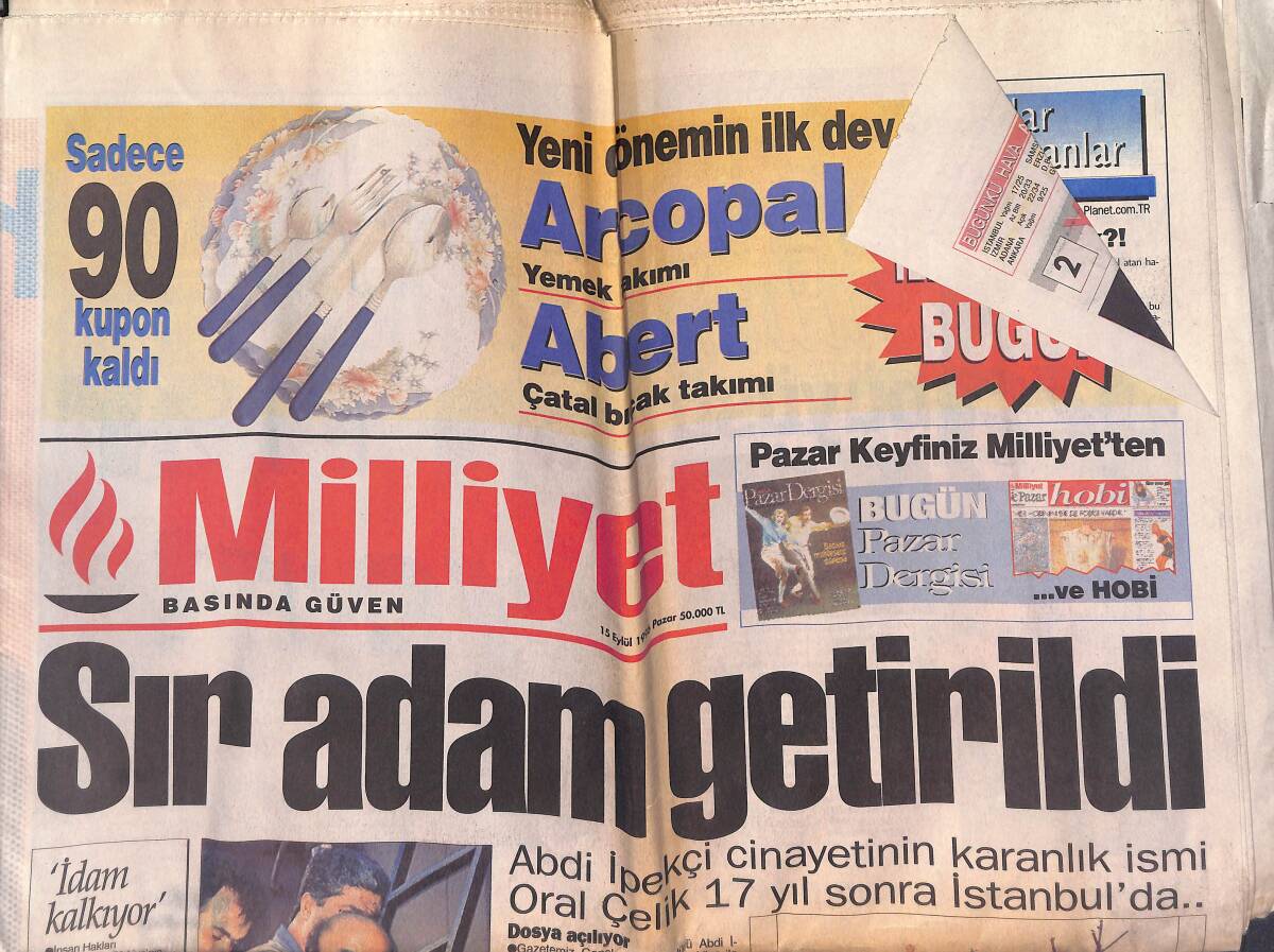 Milliyet Gazetesi 15 Eylül 1996 - Abdi İpekçi Cinayetinin Karanlık İsmi Oral Çelik 17 Yıl Sonra İstanbul'da... GZ132565 - 1