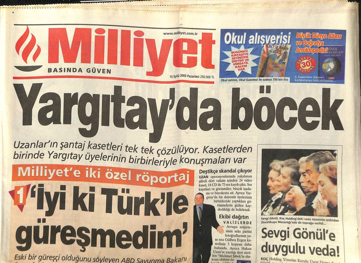 Milliyet Gazetesi 15 Eylül 2003 - Sevgi Gönül'e Duygulu Veda - Kısırlık Tedavisi Artık Daha Kolay GZ157456 - 1