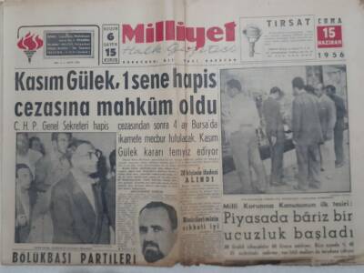 Milliyet Gazetesi - 15 Haziran 1956 - Kasım Gülek Hapis Cezasına Mahkum Oldu GZ112162 - 1