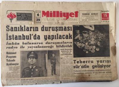 Milliyet Gazetesi 15 Haziran 1960 -Sanıkların Duruşması İstanbulda Yapılacak GZ13949 - 1