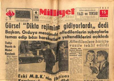 Milliyet Gazetesi 15 Kasım 1960 - Gürsel Dikta Rejimine Gidiyorlardı Dedi GZ59810 - 1