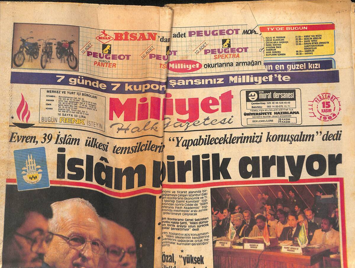 Milliyet Gazetesi 15 Kasım 1984 - İslam Birlikleri Toplandı - Ağca; Ülkücüleri Ele Verdi GZ132773 - 2