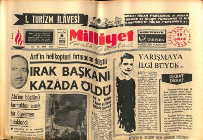 Milliyet Gazetesi 15 Nisan 1966 - Irak Başkanı Kazada Öldü GZ59747 - 1