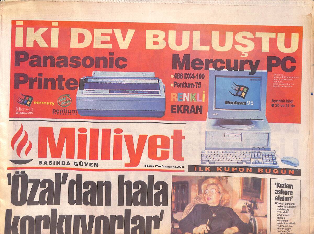 Milliyet Gazetesi 15 Nisan 1996 - Fener'in Dünyası Karardı - Ortadoğu Toz Duman - Kartal'dan Büyük Vurgun GZ132832 - 1