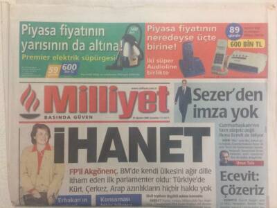 Milliyet Gazetesi 16 Ağustos 2000 - İhanet, Sezerden İmza Yok GZ32800 - 1