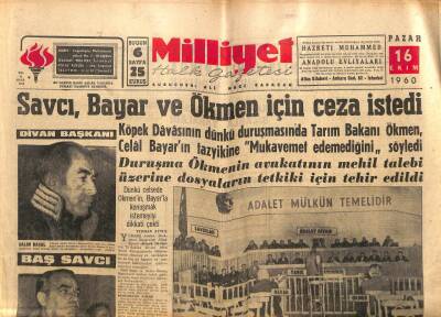Milliyet Gazetesi - 16 Ekim 1960 - Savcı Bayar Ve Ökmen İçin Ceza İstedi GZ110885 - 1