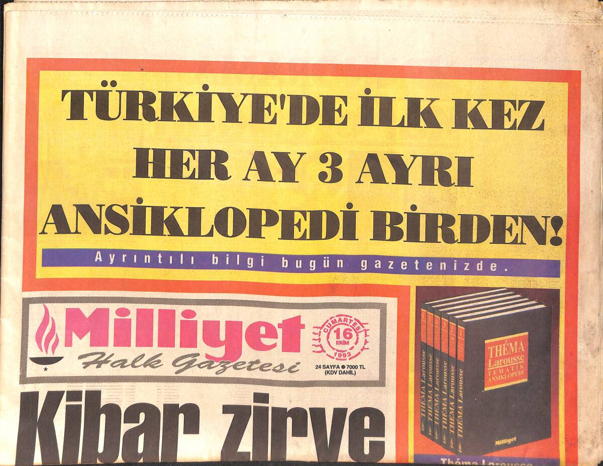 Milliyet Gazetesi 16 Ekim 1993 - ABD'den Çiller'e Nezaket - Kaptan Rıza, Beşiktaş'ın Yeni Rotasını Belirledi GZ2936 - 1