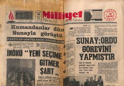 Milliyet Gazetesi 16 Mart 1971 - İnönü Yeni Seçime Gitmek Şart, Hey 1971in Dev Konserini Sunar Ajda Pekkan, Tanju Okan, Grup Bunalım GZ77335 - 1