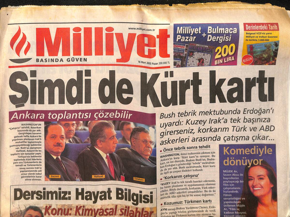 Milliyet Gazetesi 16 Mart 2003 - Oğuz Çetin'den İstifa Mesajı - Şimdi de Kürt Kartı GZ157269 - 1