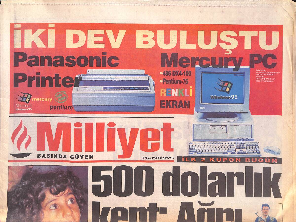 Milliyet Gazetesi 16 Nisan 1996 - Özal Borç Batağında - Fenerbahçe'de Rota Kupa GZ132833 - 1
