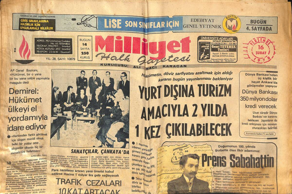 Milliyet Gazetesi 16 Şubat 1978 - Demirel : Hükümet Ülkeyi El Yordamıyla İdare Ediyor - Samsun'da Çatışma Çıktı - Antalya'da Kahveye Bomba Atıldı GZ133313 - 1