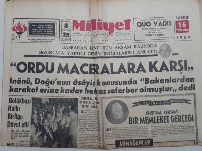 Milliyet Gazetesi - 16 Temmuz 1962 - Ordu Maceralara Karşı GZ112211 - 1