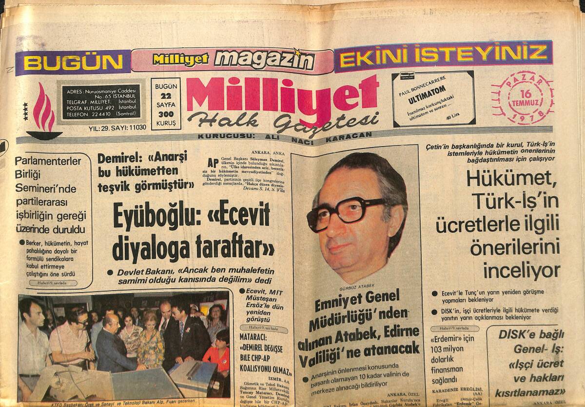 Milliyet Gazetesi 16 Temmuz 1978 - Pazar Magazin Konuk Sanatçı Ajda Pekkan - Keşanlı Ali Destanı - Leon Spinks Ün ve Para Onu Şaşırttı GZ140204 - 1