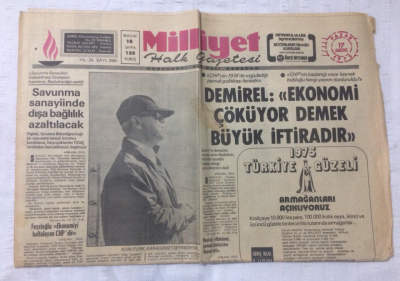 Milliyet Gazetesi 17 Ağustos 1975 - DemirelEkonomi Çöküyor Demek Büyük İftiradır - GZ15795 - 1