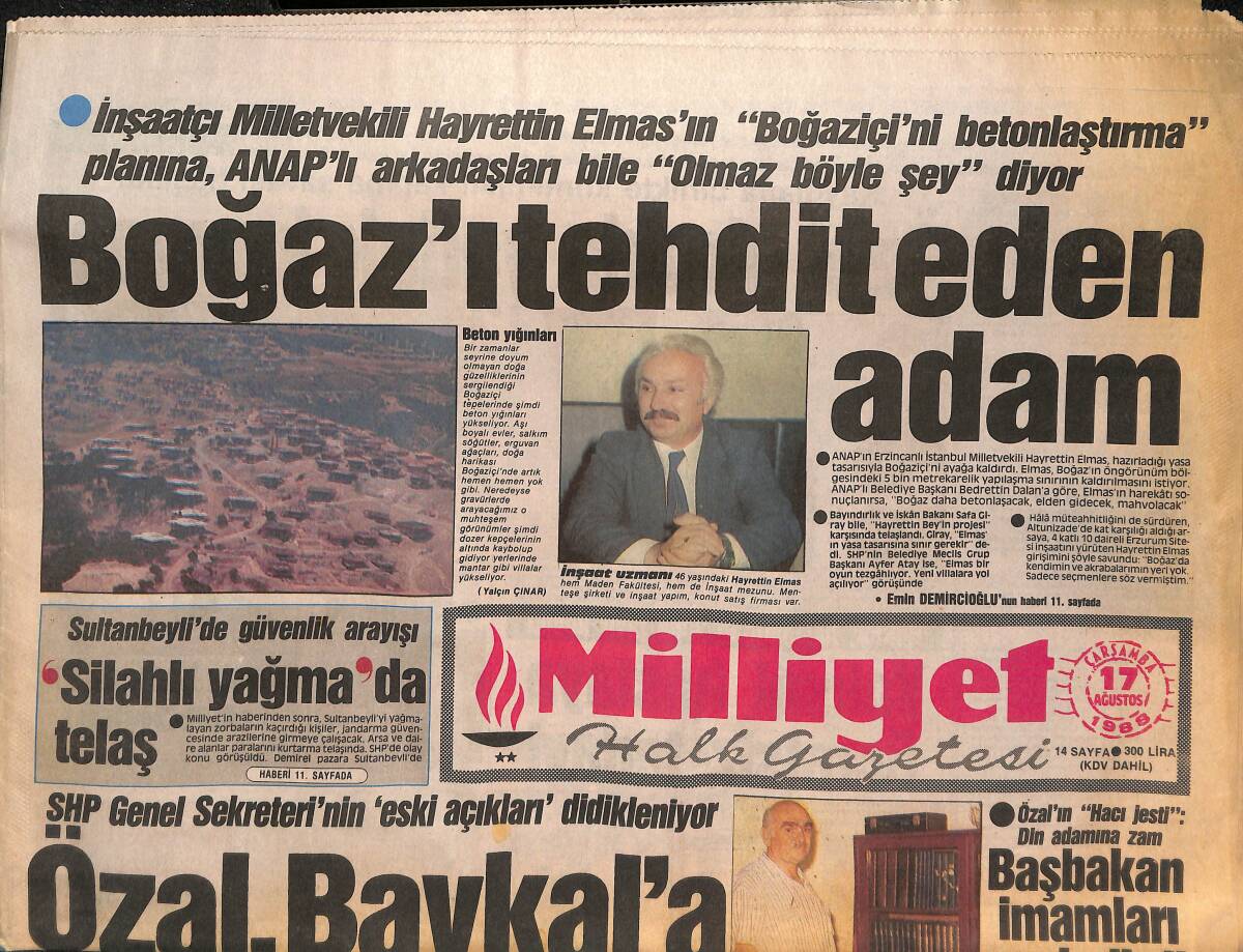 Milliyet Gazetesi 17 Ağustos 1988 - Boğaz'ı Tehdit Eden Adam - Derwall: Galatasaray İle Beşiktaş Zirveyi Bırakmaz GZ136713 - 1