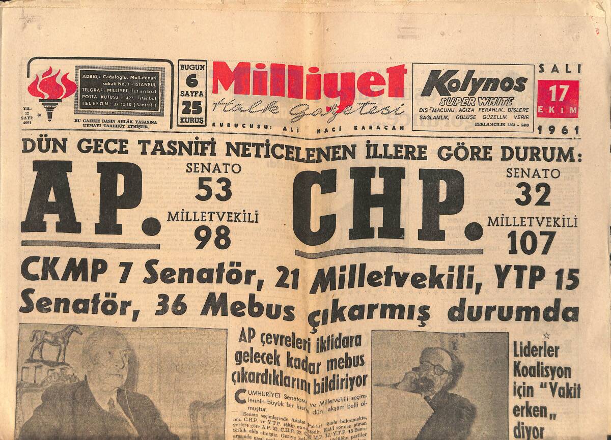 Milliyet Gazetesi 17 Ekim 1961 - 7. Amerikan Filosuna Hazır Ol Emri Verildi - Liderler Koalisyon İçin Vakit Erken Diyor GZ156636 - 1