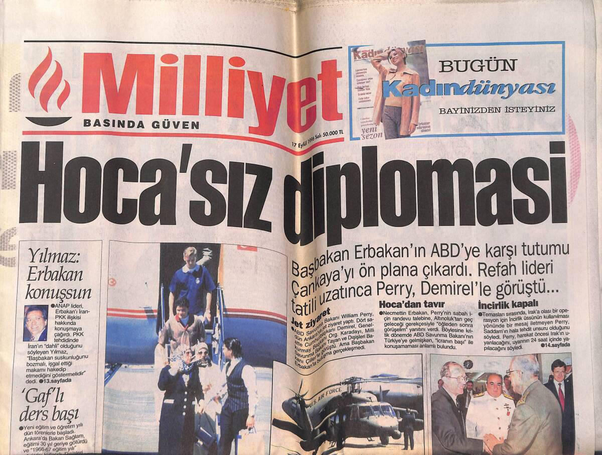 Milliyet Gazetesi 17 Eylül 1996 - Oral Çelik'in Dosyası Çok Kabarık - Abdulkadir Aksu İstifa Etti GZ132582 - 1