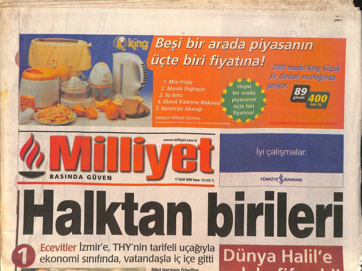 Milliyet Gazetesi 17 Eylül 2000 - Halil Mutlu Yine Dünyaları Kaldırdı - Prenses Diana Hala Sarayın Kabusu GZ2113 - 1