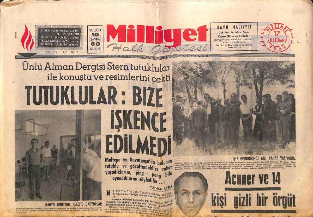 Milliyet Gazetesi 17 Haziran 1971 - Acuner Ve 14 Kişi Gizli Bir Örgüt Kurmakla Suçlandı - Agatha Christie'ye Asalet Unvanı Verildi GZ140087 - 1