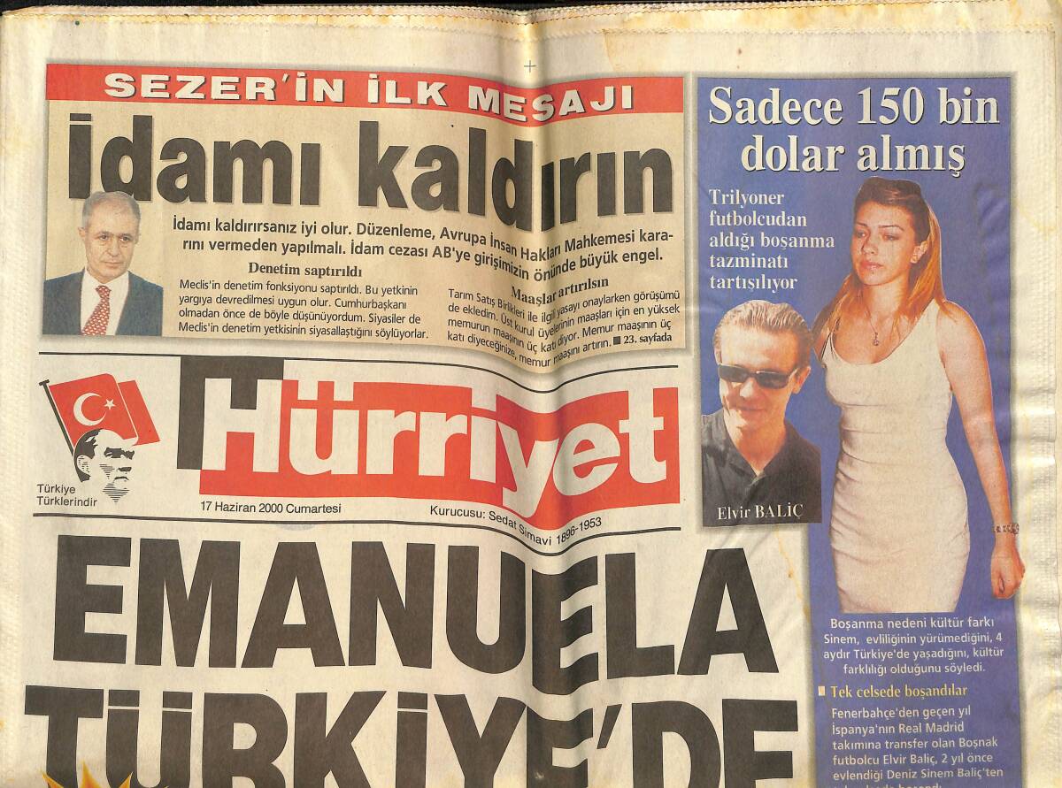 Milliyet Gazetesi 17 Haziran 2000 - Elvir Baliç Ve Eşi Tek Celsede Boşandı - Emanuela Türkiye'de GZ157278 - 1