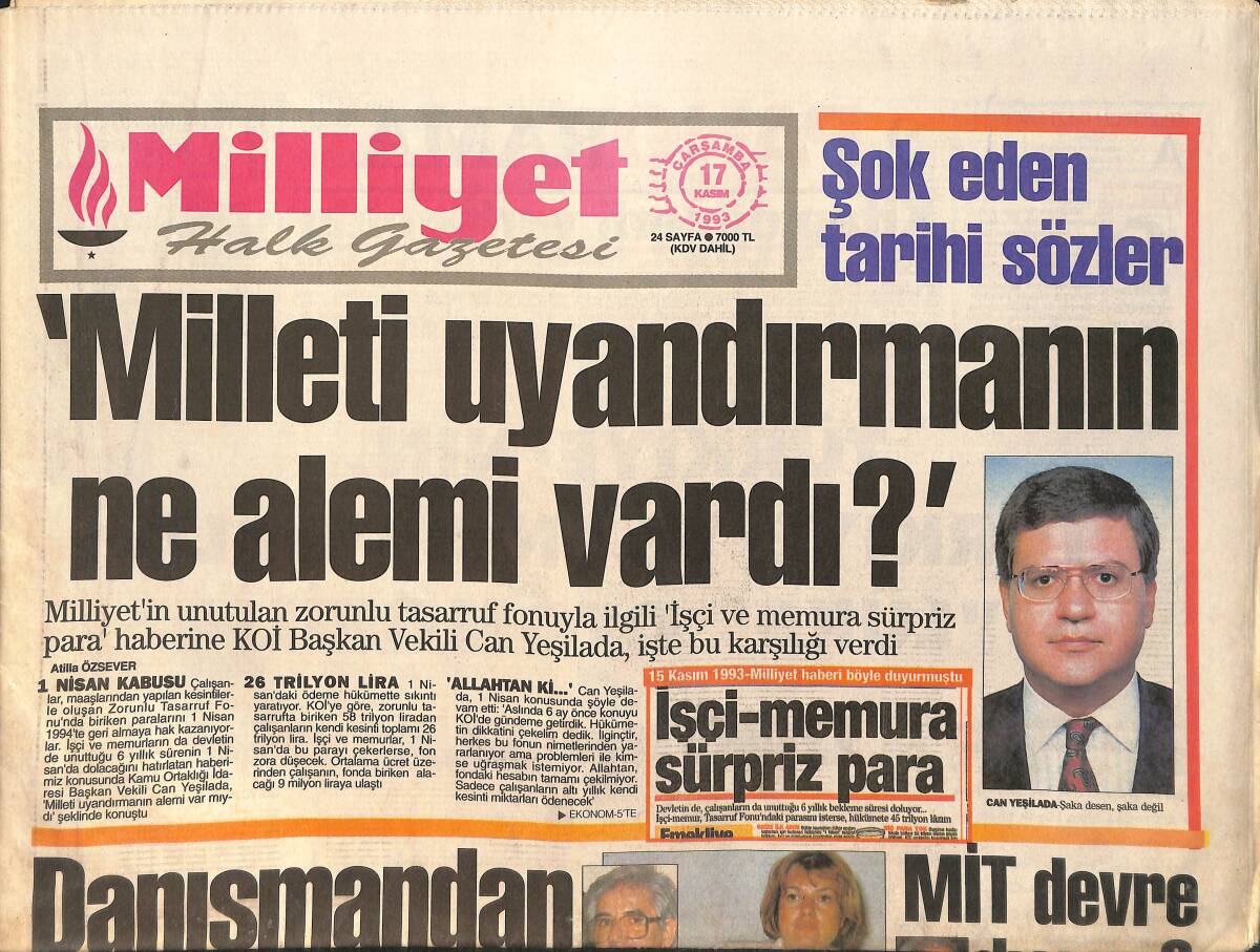 Milliyet Gazetesi 17 Kasım 1993 - Şaban, Teğmeni Kovdu - Erol Evgin'le Çeyrek Asır GZ3215 - 1