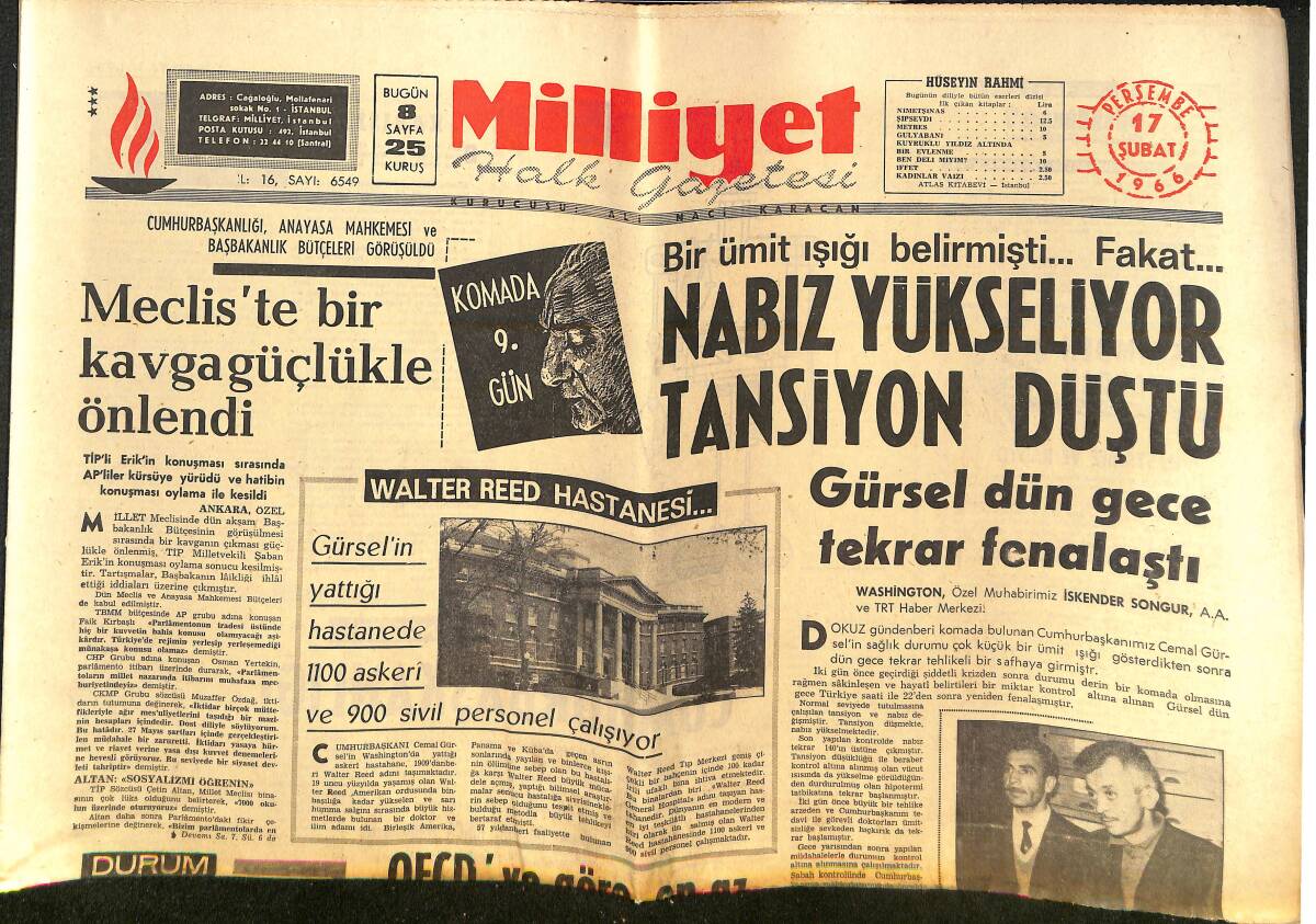 Milliyet Gazetesi 17 Şubat 1966 - Devlet Personel Kanunu Bu Hali İle Huzuru Bozacak! - Meclis'te Bir Kavga Güçlükle Önlendi GZ140188 - 1