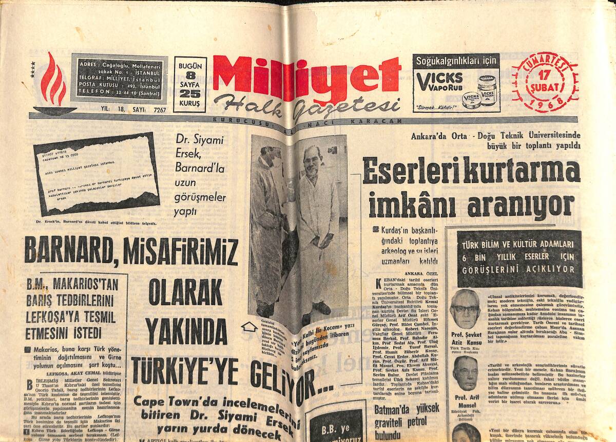 Milliyet Gazetesi 17 Şubat 1968 - Amerikalılar Hue Şehrine Girdiler - Bernard, Misafirimiz Olarak Yakında İstanbul'a Geliyor GZ148956 - 1