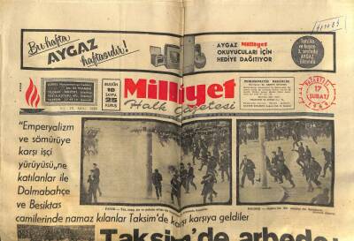 Milliyet Gazetesi 17 Şubat 1969 - Taksimde Arbede 2 Ölü GZ54925 - 1