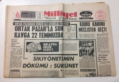 Milliyet Gazetesi 17 Temmuz 1970 - Sıkıyönetimin Dökümü Sükunet - GZ15539 - 2