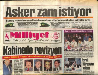 Milliyet Gazetesi 17 Temmuz 1992 - Asker Zam İstiyor GZ89123 - 1