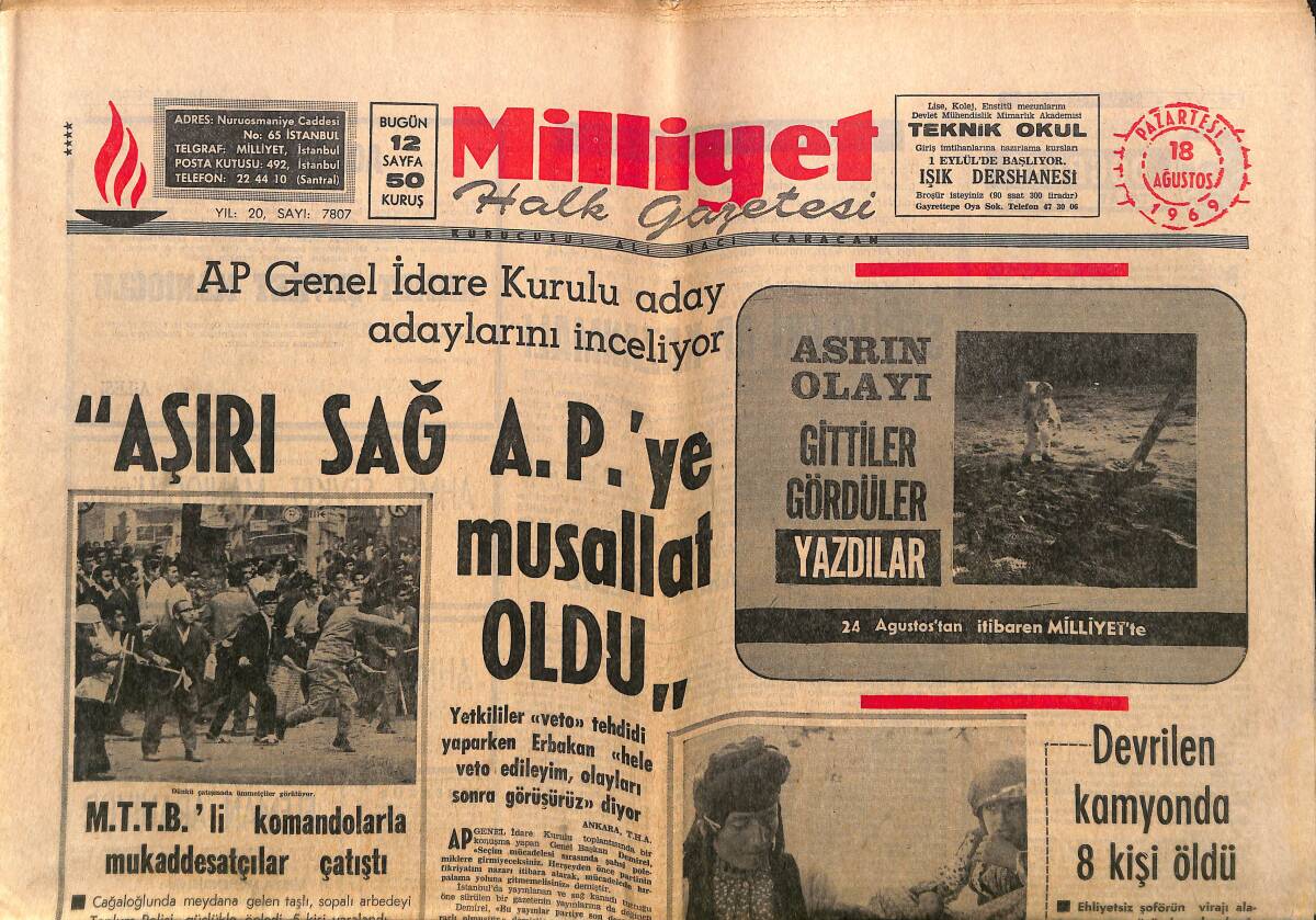 Milliyet Gazetesi 18 Ağustos 1969 - John Wayne Büyük Bir Parti Verdi - Beşiktaş Kura İle Bursayı Eledi GZ140062 - 1
